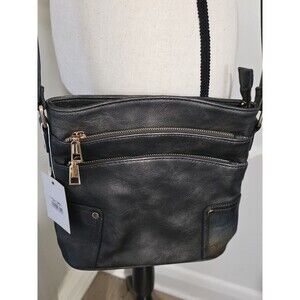 Brand New ALYSSA Triple Zip Pocket Large Black Crossbody Bag NwT